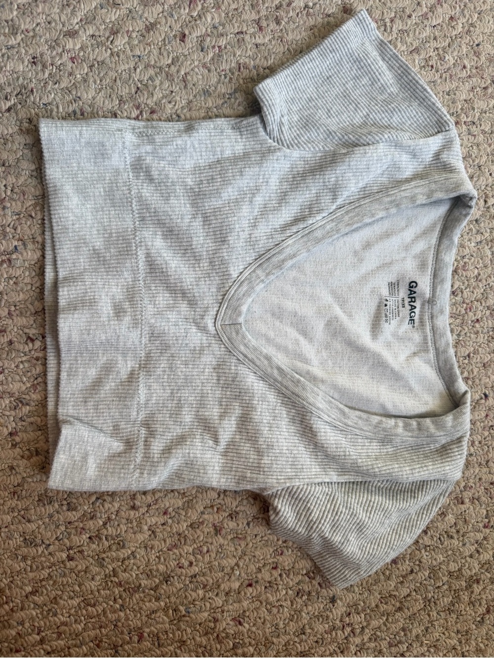 Garage Heather Gray Ribbed V-Neck Crop Tee